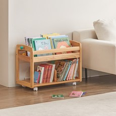 yamatoya Buono3可移動式兒童書收納車, 自然木頭色, 2層