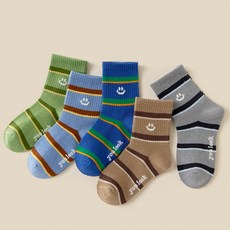 IBboom 兒童條紋笑臉襪5件組 F85