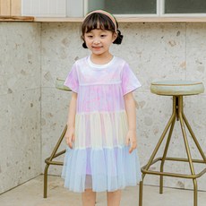 Lala Amang 女童款渲染風拼接網紗連身裙