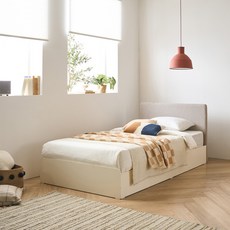 리바트 커먼베드 자녀가구 침대 페브릭형 헤드 일반형 바닥판 표준 L 1 방문설치, 아이보리(헤드) + 화이트오크(바디)