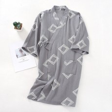 Sonio 縐紗方領睡袍 L, 03 灰色, 1個