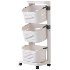 3層可拆卸式洗衣籃收納推車, 1組, 白色 灰色