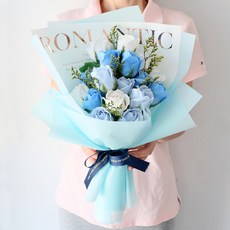 MORIANN 香皂花浪漫永生玫瑰20朵花束, 浪漫藍, 1個