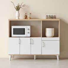 파로마 LPM 1200 와이드 멀티 주방 수납장 렌지대 방문설치, 화이트 + 오크, 2단