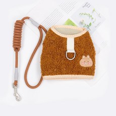 파스텔펫 강아지 자수포인트 뽀글이 하네스 세트, 브라운, 1개