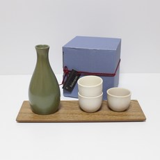 月鹽 韓國製 陶瓷 灰色 德利瓶 禮盒組, 1套, 德利瓶 + 酒杯 3入