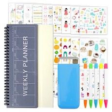 彩色站立週計劃器 + 28 個 Instic 貼紙 + 5 個袖珍熒光筆套裝, 隨機發貨（規劃師、熒光筆盒）