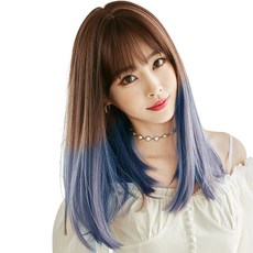 하이유니 옴브레 볼륨매직 헤어 통가발 46cm + 가발망 + 거치대 세트, 헤이즈블루 + 커피브라운(가발), 랜덤발송(거치대), 1개