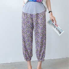 플로럴 하이웨스트 라벤더 꽃무늬 임산부 조거팬츠