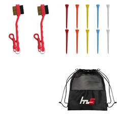 NAYASTYLE 高爾夫球桿頭清潔器 2入 + 塑膠高爾夫長球梯 10入 + 收納袋組合, GFYP-32-1+167-4PU