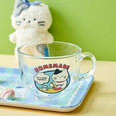 BUTTERSHOP 搖擺牛奶貓 玻璃麥片馬克杯 450ml, 藍色, 1個