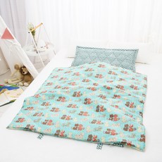 코니아일랜드 라텍스 어린이집 낮잠이불 세트 일체형, 블루(패드), 러블리캣 블루(이불)