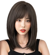 하이유니 레이어드 컷 중단발 헤어 통가발 45cm + 가발망 + 거치대 세트, 챠콜블랙, 1개