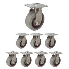 MASTER. S 不鏽鋼腳輪 127mm 重型不鏽鋼 灰色橡膠 軸套 灰色 固定 R DS 3350 MRP-R, 8個