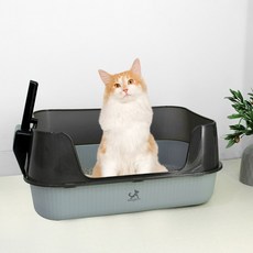 DING DONG PET 貓咪高圍欄式貓砂盆 + 貓砂鏟組合, 1套, 灰色