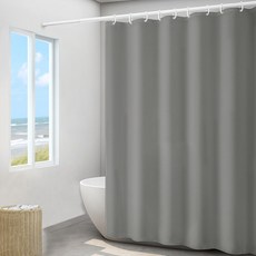 Arty Home 素色防霉浴室浴簾 + 窗簾掛鉤組, 灰色(浴簾), 1套