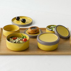 ERATO Poseul Chak Chak 單人陶瓷附蓋碗禮盒, 1組, 芥末黃, 碗 + 蓋子