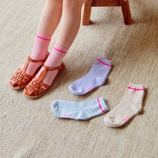 TABLIER 女童螢光條紋中筒襪 4雙