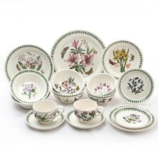 PORTmeIRION 波特玫琳恩 雙人餐具家用組 16件組, 飯碗 2p + 湯碗 2p + 圓盤 大 + 中 + 小 2p + 小碟子 2p + 麥片碗 2p + 咖啡杯 2p + 杯墊 2p, 白色(餐具), 隨機出貨(花紋)