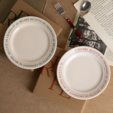 La Céramique 食譜印字復古圓盤 2件組, 辣椒紅, 藍綠色, 1套