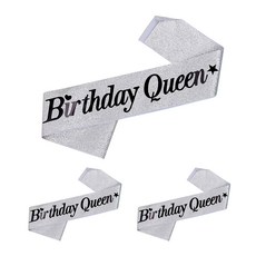조이파티 생일어깨띠 Birthday Queen, 글리터실버, 3개