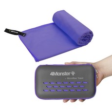 4monster Microfiber超細纖維多用途毛巾 75 x 150 cm + EVA收納盒組, 1套, 紫色