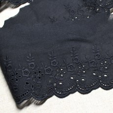 花束圖案單面刺繡蕾絲布 360cm, 黑色的, 1個