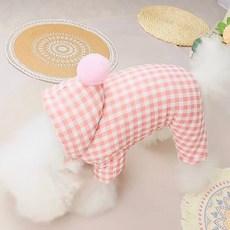 Coco studio 寵物嗶嗶格紋鋪棉連身衣, 粉紅色