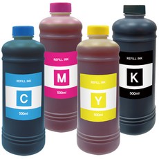 DADA Canon HP Samsung Epson Brother 全型號相容墨水 500ml x 4色套組, 藍綠色 + 洋紅色 + 黃色 + 黑色, 1套