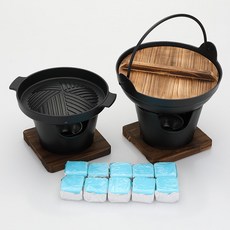 노뉴 미니화로 그릴팬 + 미니냄비 NONEW-MP2000 + 에탄올 고체연료 30g x 10p 세트, 블랙, 1세트