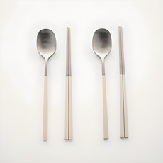 LaBONI 素色湯筷 2人份餐具組, 2便士勺+2便士筷子, 1組, 米白色
