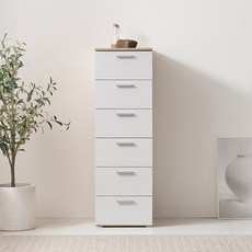 비앙스 켈른 6단 서랍장 틈새수납장 400 방문설치, 오크 + 그레이