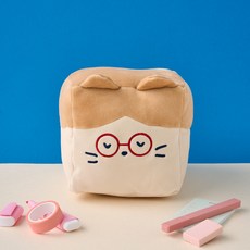 BUTTERSHOP 牛奶貓學園 眼鏡貓迷你方塊抱枕, 米色
