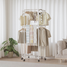 Honey Bubble 堅固耐用大容量收納空間立式移動衣架 2層, 白色