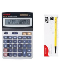모나미 계산기 MC-152 + 153 볼펜 1mm 12p, 블랙(볼펜), 그레이(계산기), 1세트