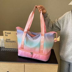 PARAJUNI 彩色漸層 訓練 健身 游泳 瑜珈 大容量 運動包 HJ0535, 1個, 粉紅色