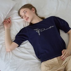 DrawFit 女款花朵提花泡泡袖短袖針織衫