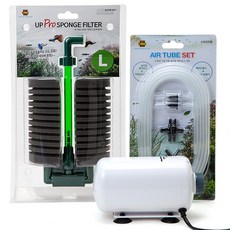UP KOREA UP PRO 海綿過濾器 L + 2孔空氣幫浦 DS-9003 + 連接配件 氣管套組, 1套, 3W