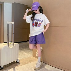 HARAROI 女童清爽短袖 + 短褲上下套裝