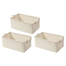 小麥購物 日式棉麻布藝衣物可折疊收納箱 L2402, 米白色, 3個
