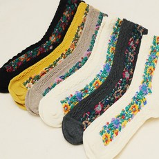INTARSIA Rainbow Socks 女款花朵褶皺中筒襪 6雙組