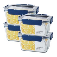 LocknLock 樂扣樂扣 Top Class玻璃保鮮盒, 正方形保鮮盒 1.5L, 4個