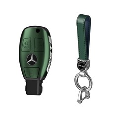 HIMATE 賓士智能鑰匙聚碳酸酯全包覆式鑰匙殼 + 皮革鑰匙圈套組 A款, HMBZ_PC1, 綠色