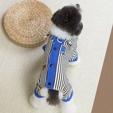 DING DONG PET 寵物按扣條紋胸背帶領片鋪棉連身衣, 藍色, 1個