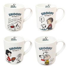 Peanuts Snoopy 復古馬克杯, 手風琴 + 查理 + 露西 + 萊納斯, 4個