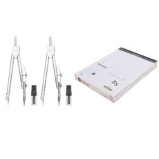 deLi 有線筆記紙 B5 白色 5入+金屬圓規 銀色 2入組, 1套