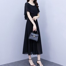 POPLARNC 里貝斯荷葉邊連身裙 P24SMOPS030907 含大尺碼, 黑色