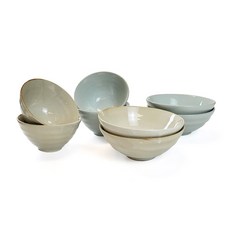 KwangJuYo Casual Line 4人飯碗8件組, 飯碗 2 種 x 2p + 湯碗 2 種 x 2p, 淺棕色, 綠松石色