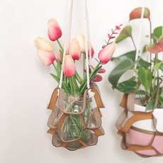 JCP皮革網狀掛式花盆架 2入, 棕色的