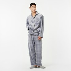 JAJU (JAJU) 男士貂絨格紋睡衣上下套裝